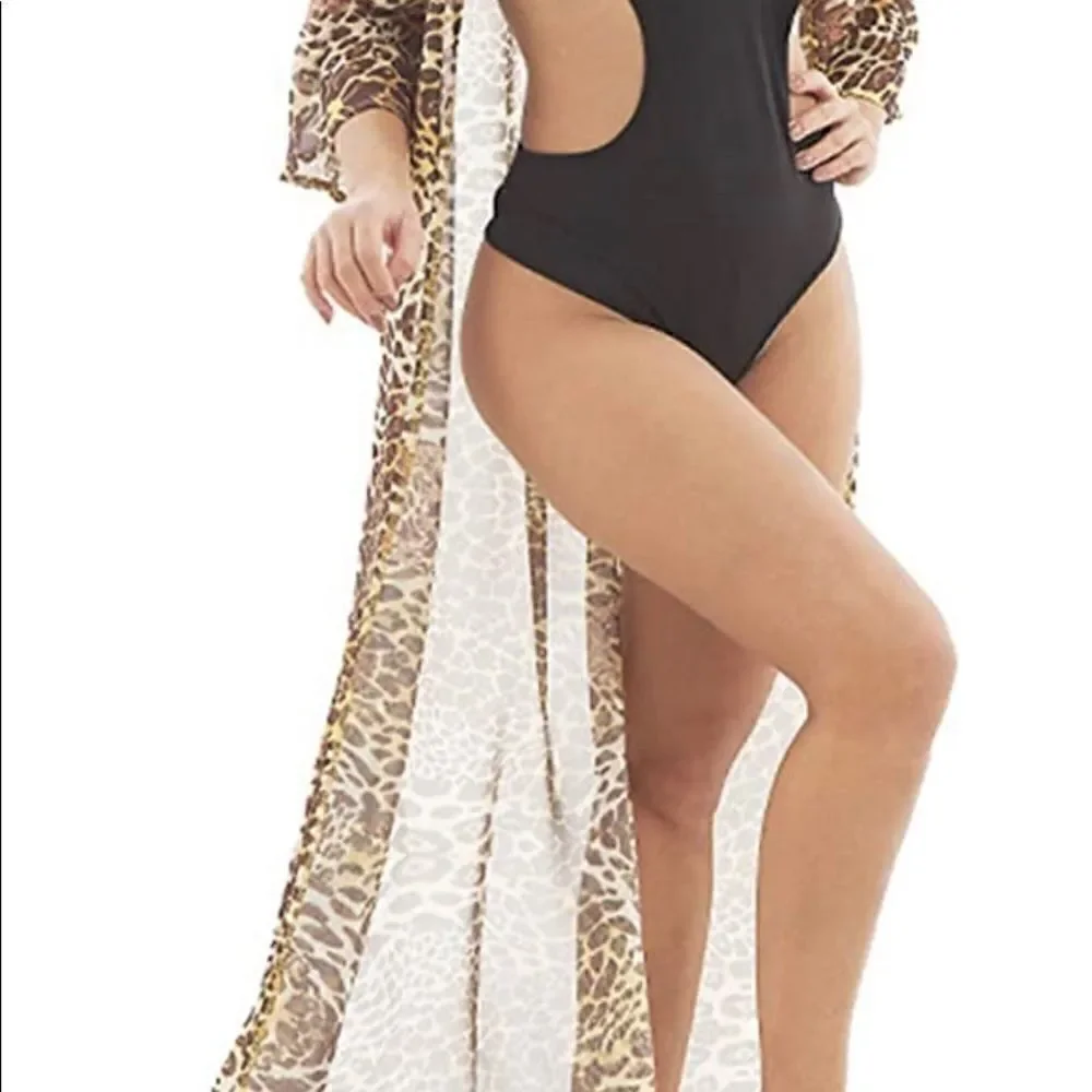 Black bathing suit with leopard print cover up excellent quality - Picture 3 of 9